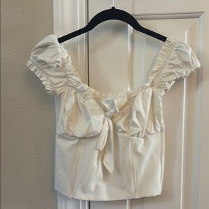 I.AM.GIA Cream Ruched Tie Front Cap Sleeve Blouse